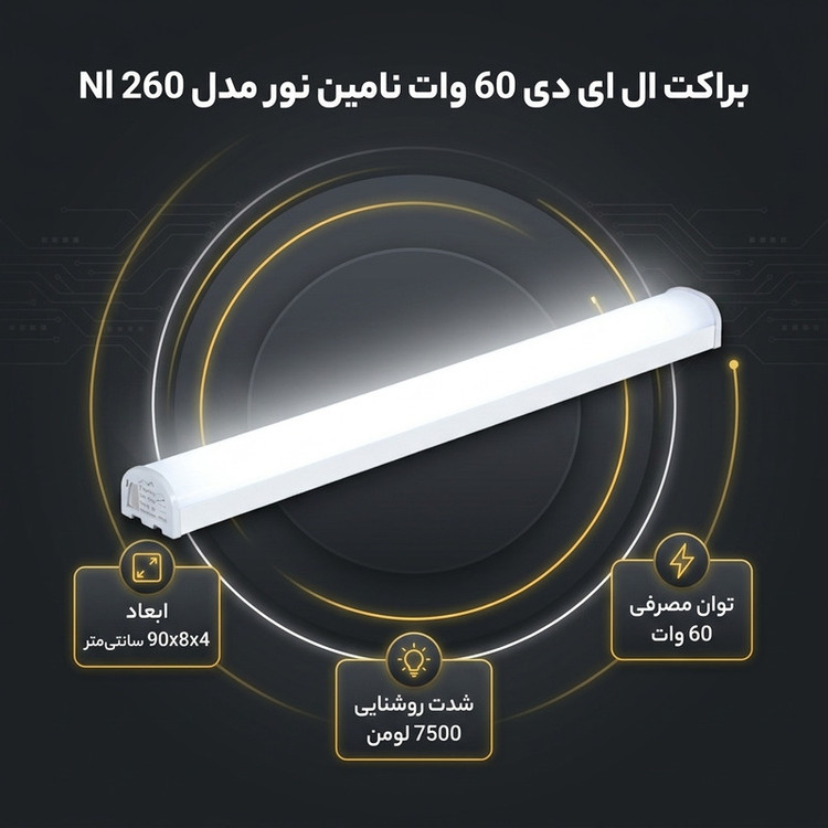 براکت مهتابی ال ای دی 60 وات نامین نور