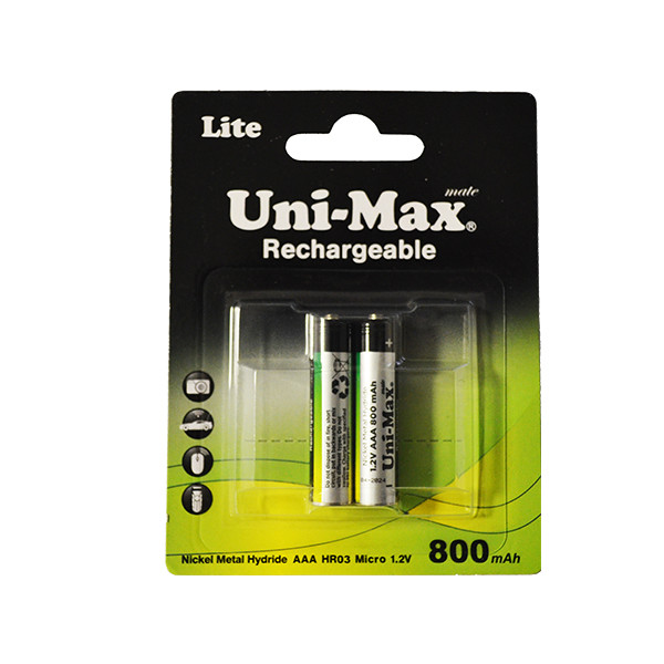 باتری نیم قلمی قابل شارژ یونیمکس مدل UB-NH-AAA800 بسته دو عدد