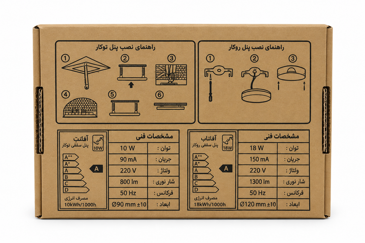 پنل مربع توکار 18 وات مهتابی فریملس آفتاب