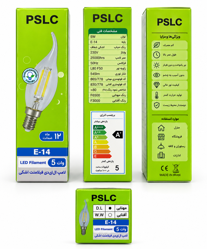 لامپ LED اشکی 5 وات فیلامنتی مهتابی شفاف E14 پارس شهاب