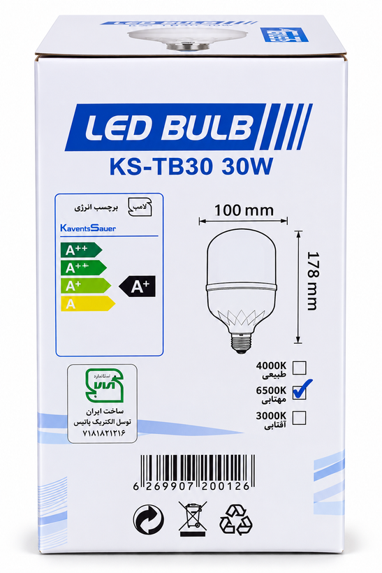 لامپ LED حبابدار 30 وات مهتابی E27 استوانه ای توس