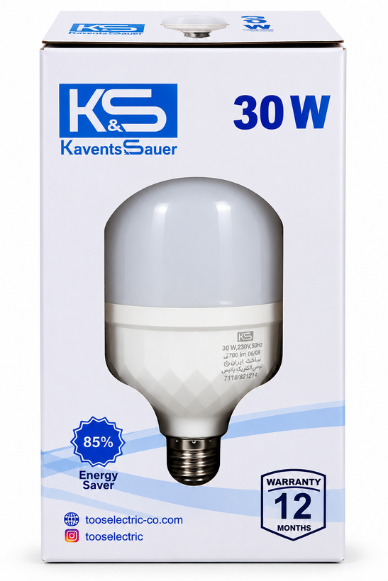 لامپ LED حبابدار 30 وات مهتابی E27 استوانه ای توس