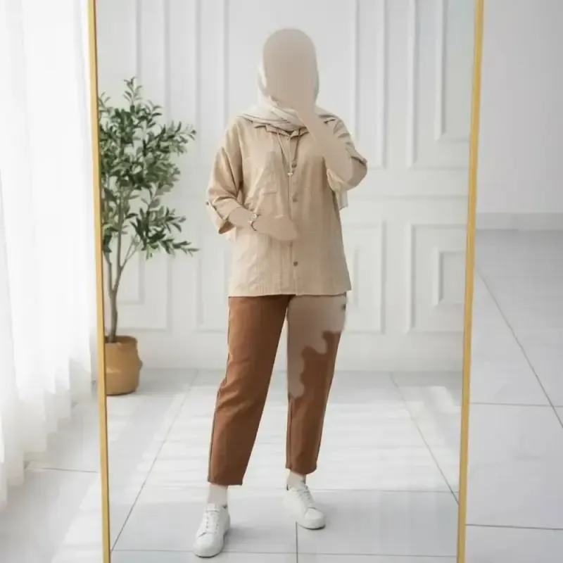 شومیز مانتویی کوک دوزی بهاره فری سایز نسکافه ای سبز کرم مشکی