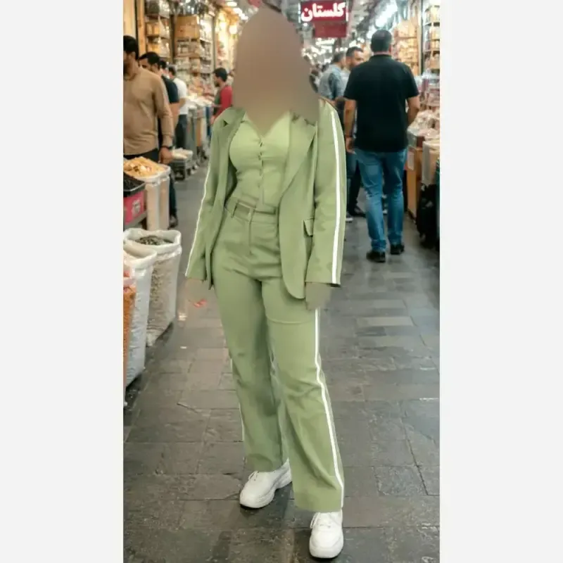 ست کت و شلوار اسپرت زنانه کتان کش رها فری سایز رنگ خاکی و سدری