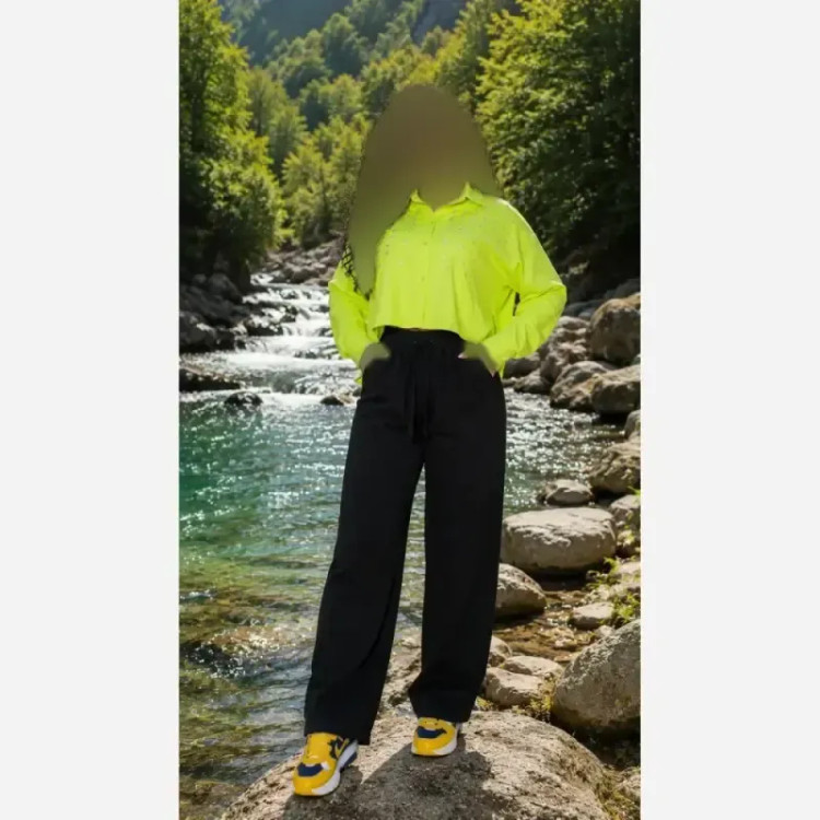 شلوار بگ زنانه طرح جین نیل ترک وارداتی کمر کش و کمربند دار