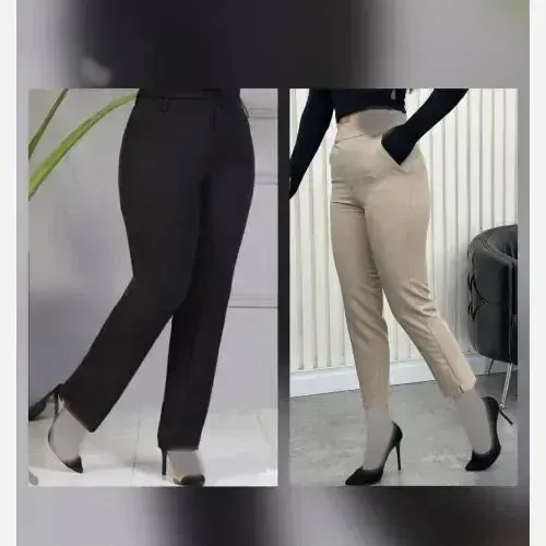 شلوار راسته اداری زنانه دخترانه مازراتی درجه یک زیپدار رنگ مشکی و نخودی