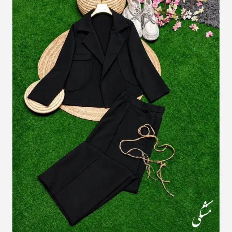 ست کت و شلوار پاییزه زنانه جنس سوپرمازراتی کجراه اعلا فری سایز رنگ بندی متنوع