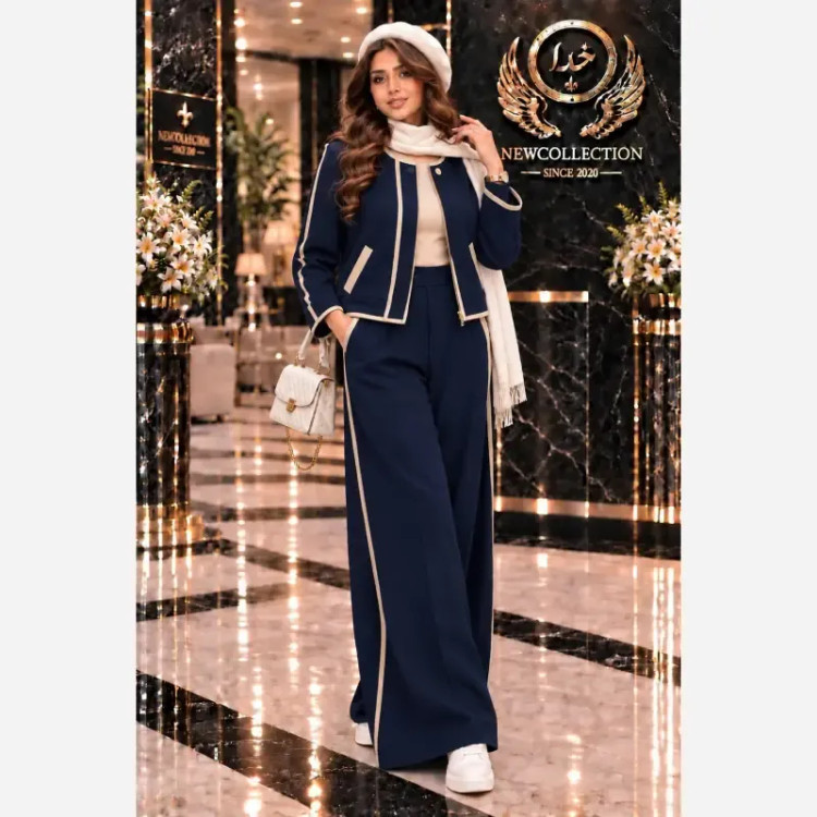 ست سویشرت و شلوار زنانه جنس سوپر مازراتی گرم بالا رنگ بندی مشکی قهوه ای سرمه ای فری سایز 38 تا 46