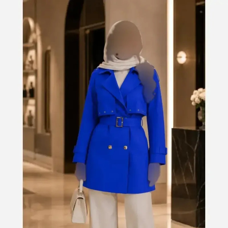 ترنچ کت زنانه جنس کتان کجراه قد 90 مدل الما