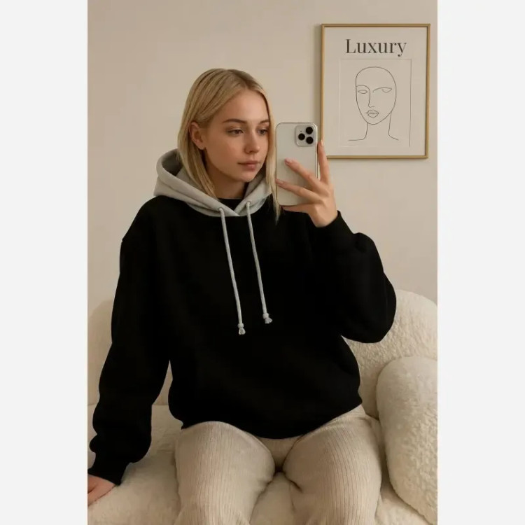 هودی دورس اسپان داخل کرکی کلاهدار فری سایز طوسی
