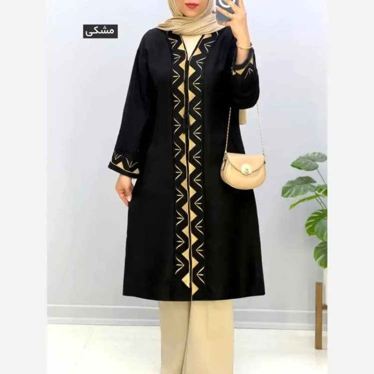 مانتو مزونی مدل مهرسانا جنس شانتون بیسکویتی یقه هفت سایز بزرگ