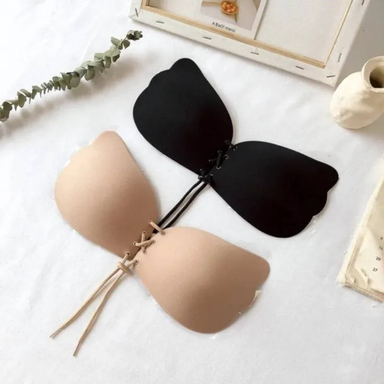سوتین چسبی پروانه ای زنانه رنگ کرمی مناسب لباس مجلسی سایز 65 تا 95