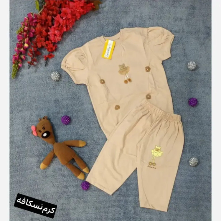 ست تیشرت شلوارک بچگانه عروسکی نازنین نخ پنبه سایز 40 و 45