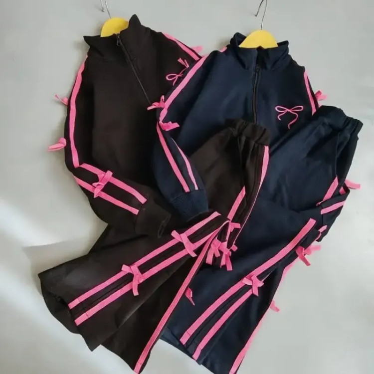 ست سویشرت شلوار دخترانه دورس لاکرا گرم بالا سایز 55 تا 65 رنگ سرمه ای مشکی