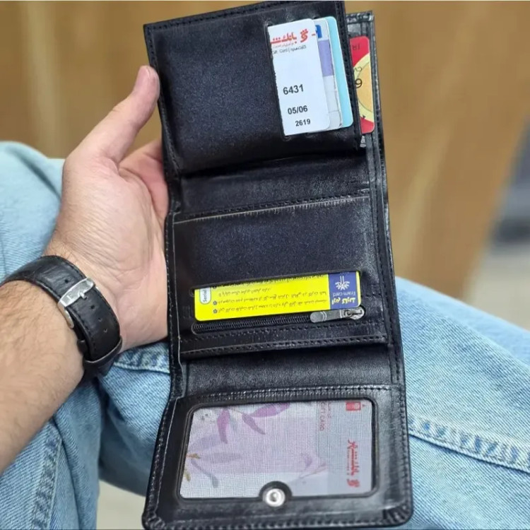 کیف پول چرم مردانه سه لت چرم اصل گاوی