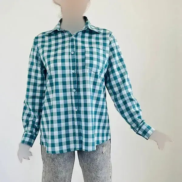 شومیز بیسیک زنانه کد 1147 یقه مردانه آستین بلند بنددار نخی یونیسکس سایزبزرگ