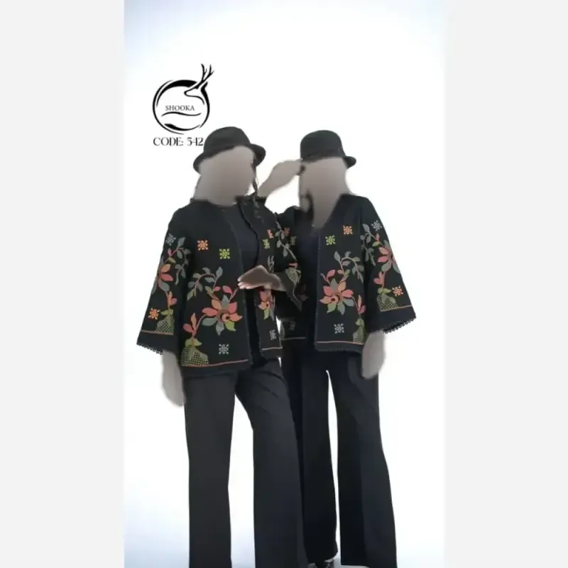 مانتو کت تمام گلدوزی شده جنس شانتون اندونزی سایز 36 تا 48