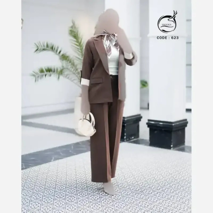 کت و شلوار مزونی دو جیب نما آستین پاکتی سایز بزرگ دو سایزه
