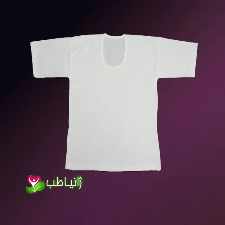زیرپوش نیمه آستین مردانه 100 درصد نخی الیاف طبیعی ژانیاطب سایز M و L رنگ کرم روشن