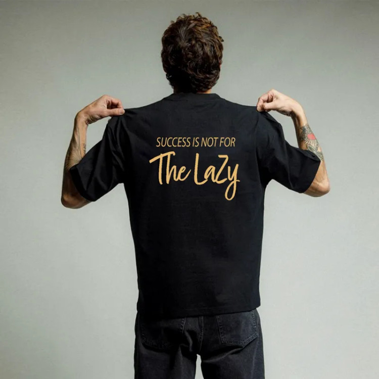تیشرت آستین کوتاه مشکی مردانه طرح The lazy پنبه سوپر