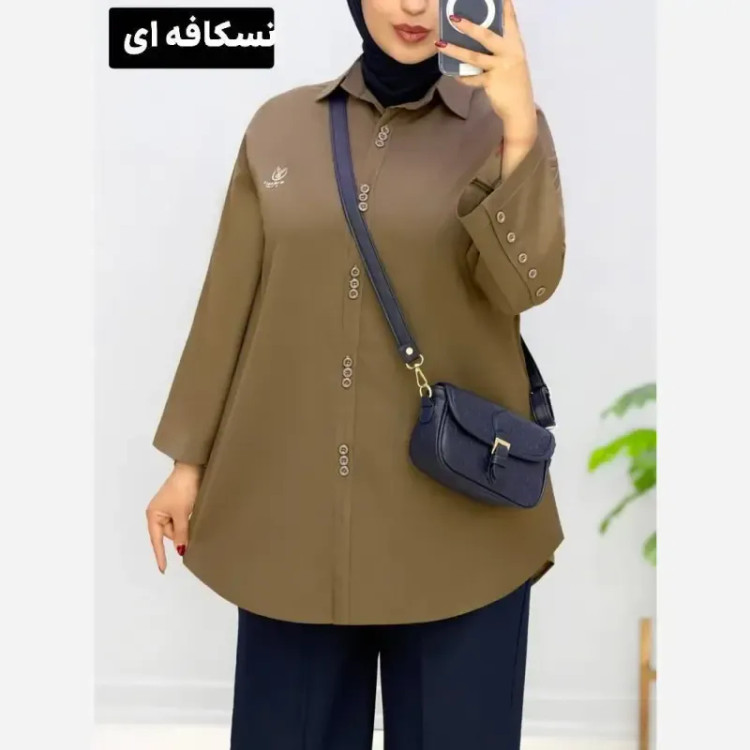 شومیز مانتویی الماس سایز بزرگ تنسل میله ای فری سایز