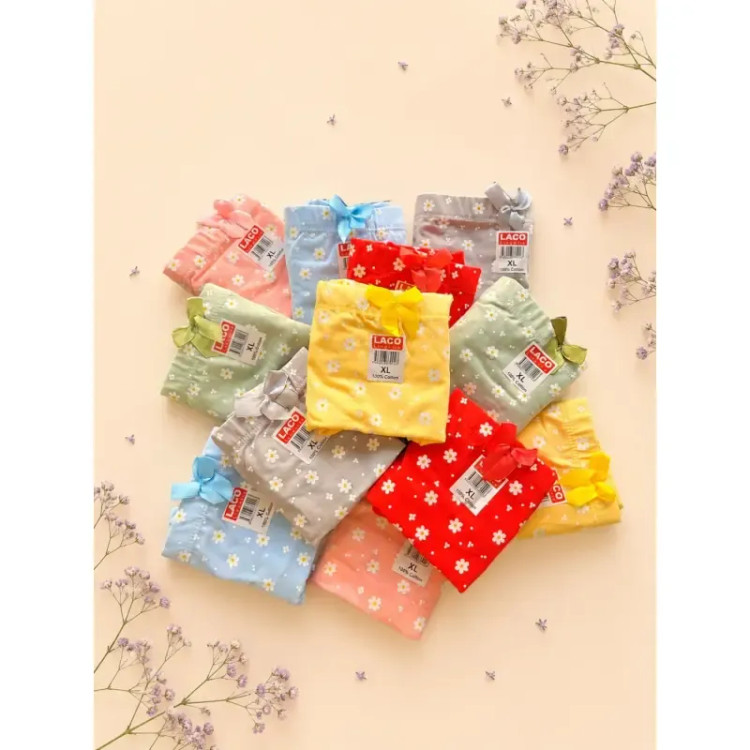شورت زنانه نخی لکو طرح بهار فاق بلند سایز XL