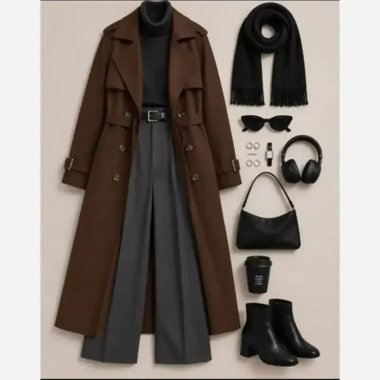 ترنچ کت پاییزه زنانه جنس کتان تی سی سایز 36 تا 50 قد 120