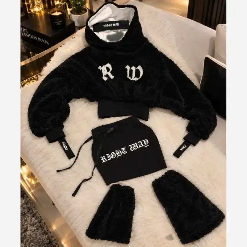 ست کراپ تدی مشکی دورو ضخیم زمستانی اسپرت